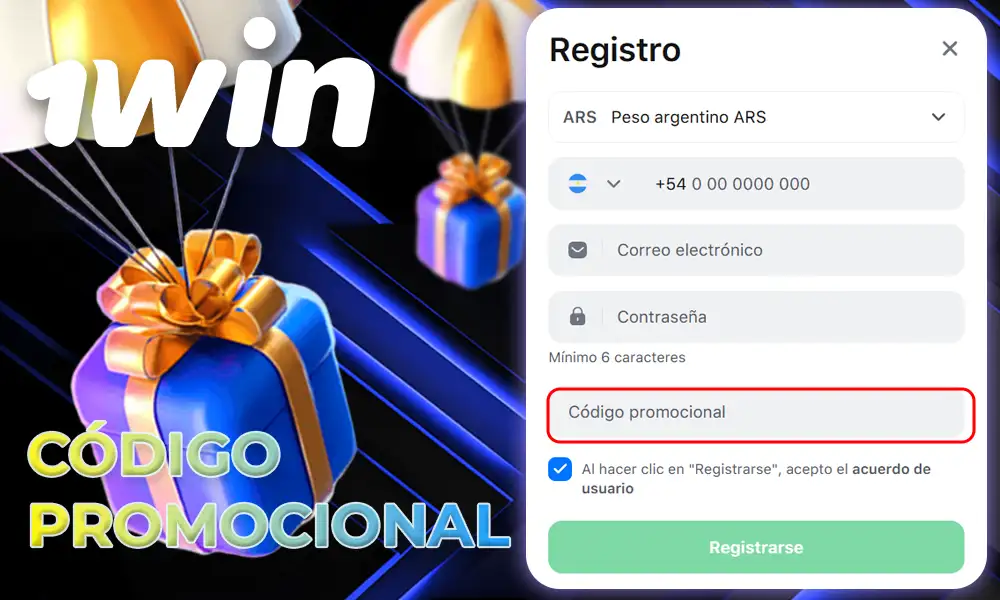 Obtención código promocional 1win paso a paso